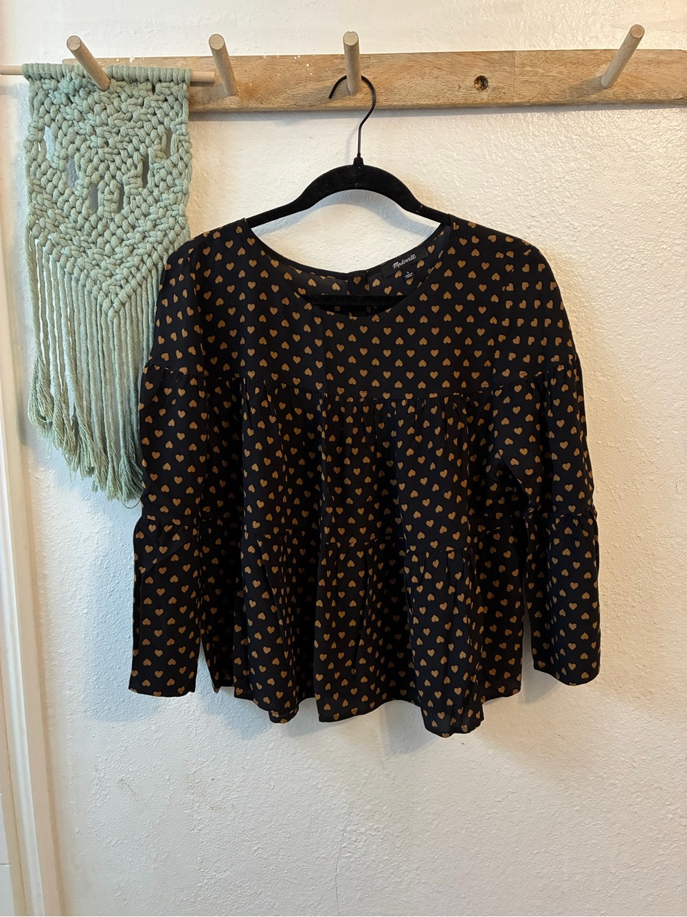 Madewell Black Blouse with Gold Heart Print